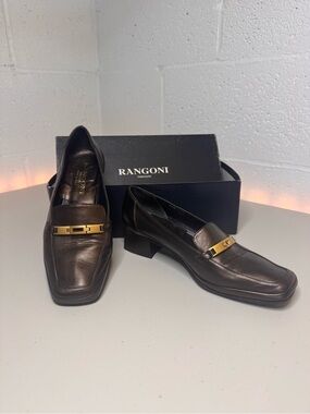 Rangoni Women’s Brown Leather Loafers Gold Horsebit Made in Italy Size 7.5 B